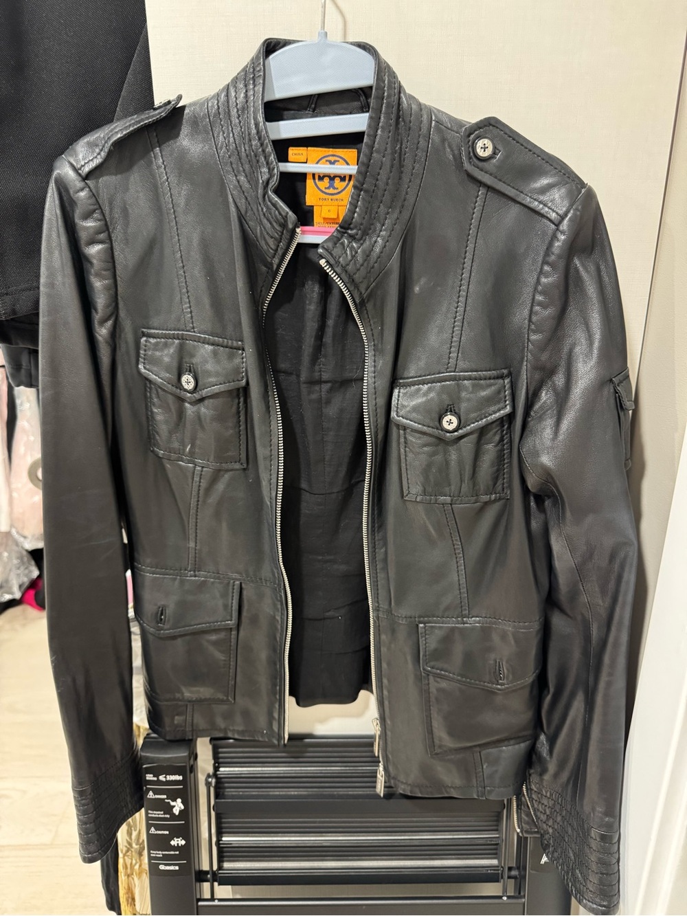 Tory Burch Black Leather Bomber Jacket